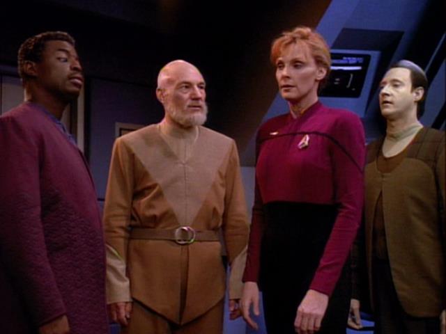 The crew boards the U.S.S. Pasteur in the future