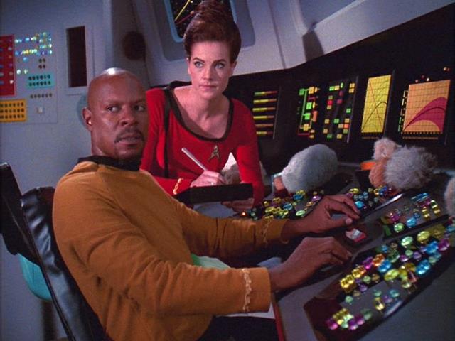 Sisko and Dax on the bridge of the U.S.S. Enterprise
