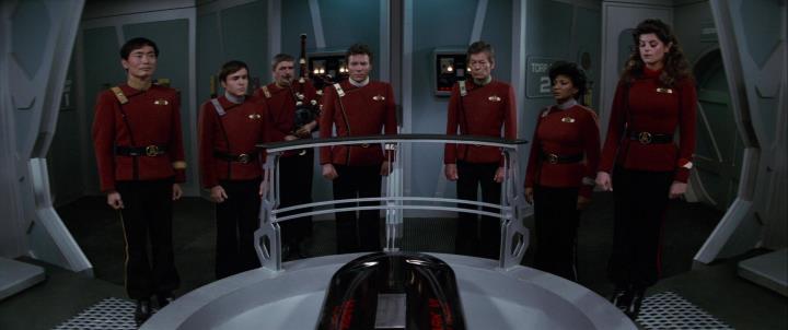 The crew attends Spock's memorial service (<i>Star Trek II: The Wrath of Khan</i>)