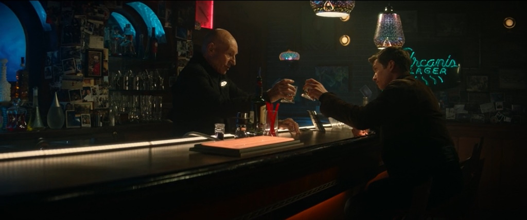 Picard and Jack share a drink in the holodeck